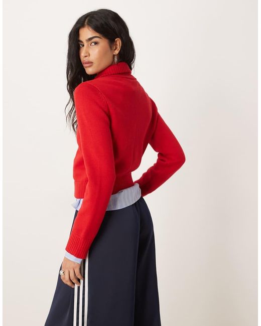 Abercrombie & Fitch Red Full Zip Colla Cardigan