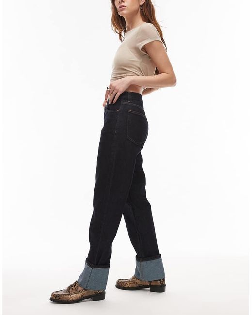 TOPSHOP Blue Runway Mid Rise Straight Turn-up Jeans