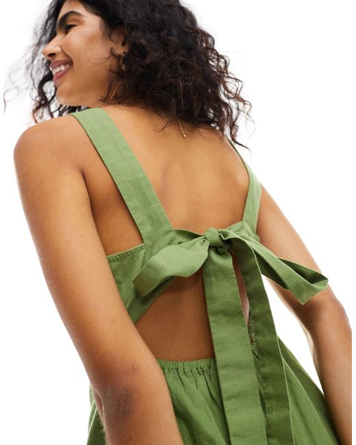 ASOS Green Linen Tie Back Cropped Jumpsuit