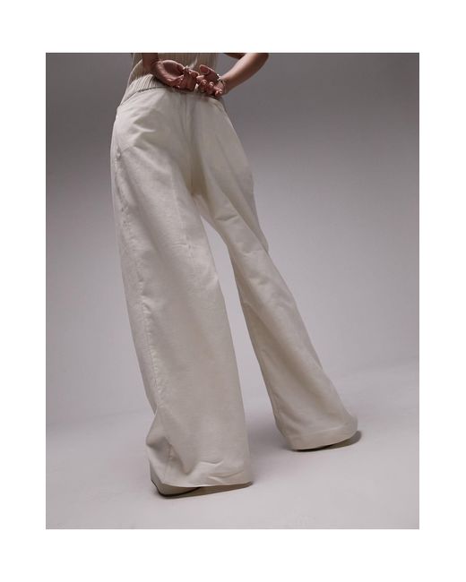 Pantalon d'ensemble ample en lin mélangé - grège TOPSHOP en coloris Gray