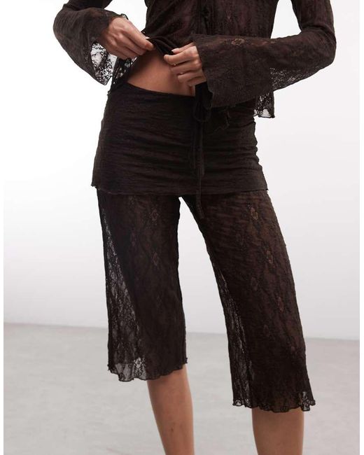 Monki Brown Layered Lace Trouser