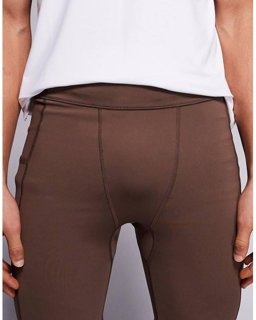 4505 Brown Icon Active Quick Dry Base Layer Training Half Tight With Phone Pocket for men