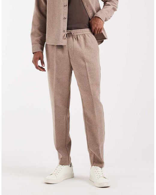 ASOS Natural Co-Ord Tapered Trouser With Wool for men