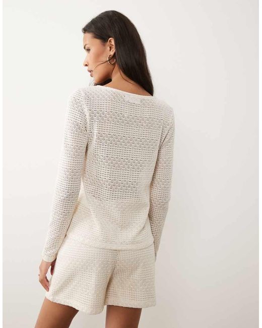 Vila Natural Tie Front Crochet Cardigan Co-ord