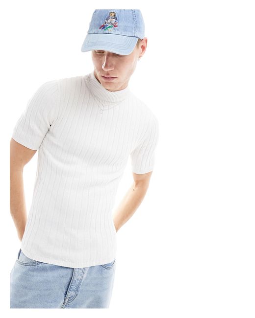 ASOS White Muscle Fit Knitted Rib Turtle Neck T-shirt for men