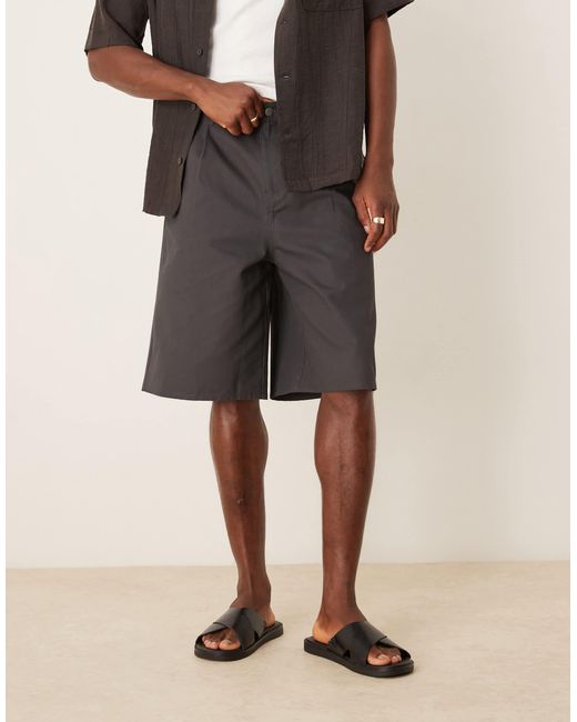 ASOS Gray Long Length Pleated Shorts for men