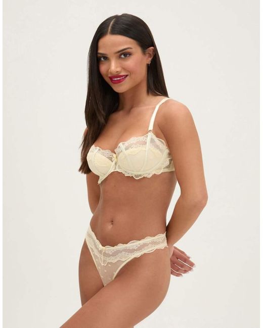 Boux Avenue Brown Faye Spot Mesh Thong Floral Lace High Leg Underwear