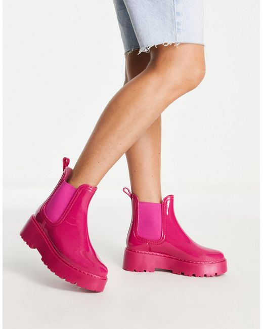 asos design gadget chunky chelsea wellies in clear