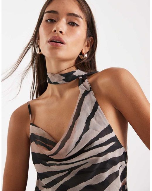 Miss Selfridge Multicolor Chiffon Tie Neck Cowl Top Co-ord