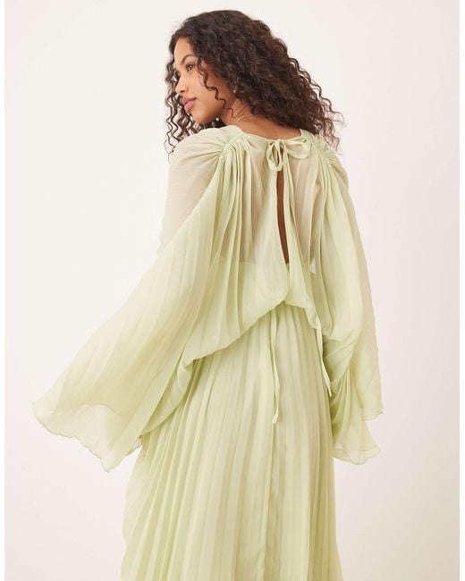 ASOS Natural Pleated Chiffon Twist Front Maxi Dress