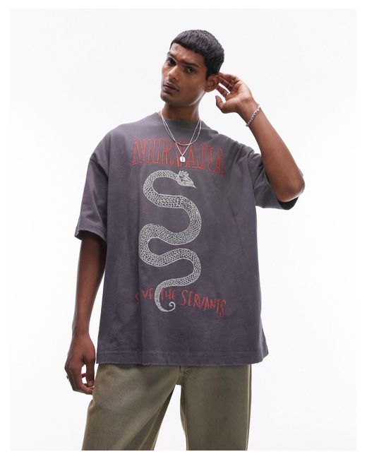 T-shirt super oversize slavato con stampa "nirvana" con serpente di Topman in Purple da Uomo