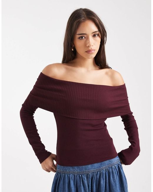 Miss Selfridge Red Mixed Rib Bardot Top