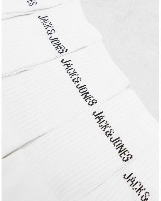 Jack & Jones White 5 Pack Ribbed Logo Socks for men
