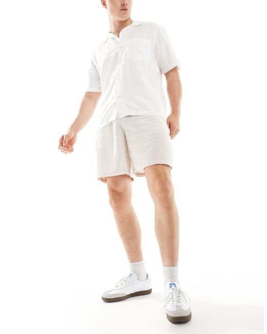 New Look White Linen Blend Pull On Shorts for men