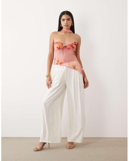 ASOS Red Sheer Twist Floral Print Asymmetric Bandeau
