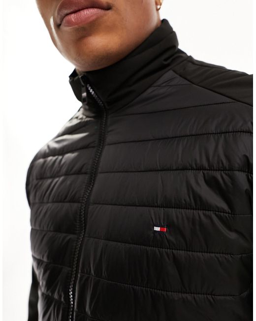 Tommy Hilfiger Black Mix Media Stand Collar Jacket for men