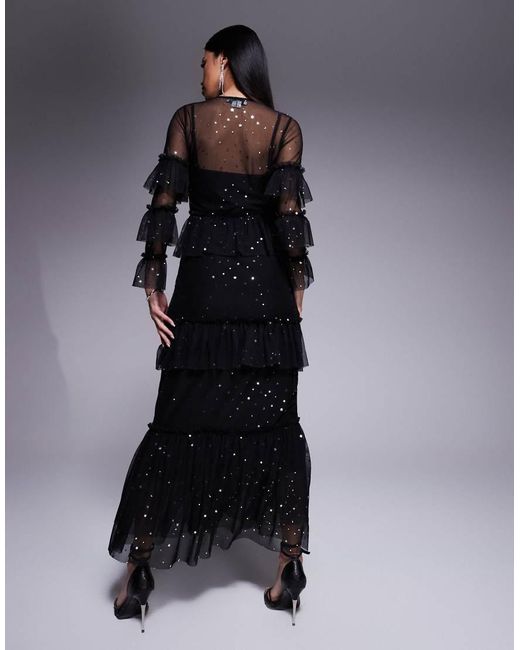 Never Fully Dressed Midaxi Jurk Van Mesh Met Sterrenprint in het Black