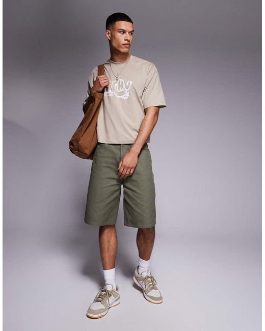 Camiseta De Corte Cuadrado Extragrande Con Estampado Gráfico De Texto De -Neutro ASOS de hombre de color Gray