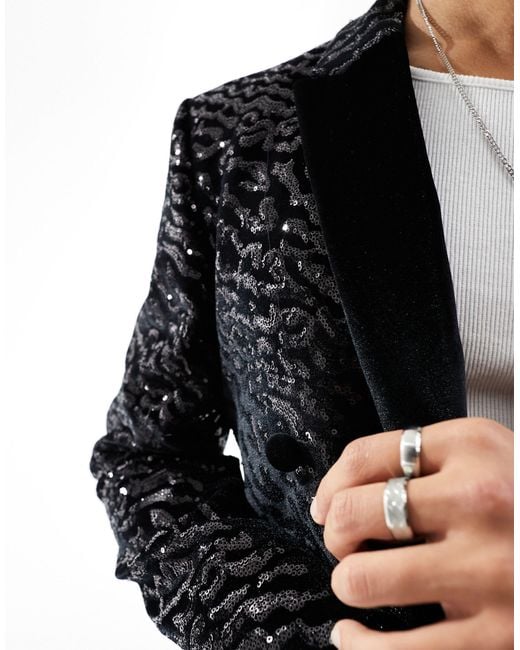 ASOS Black Super Skinny Velvet Sequin Suit Jacket for men
