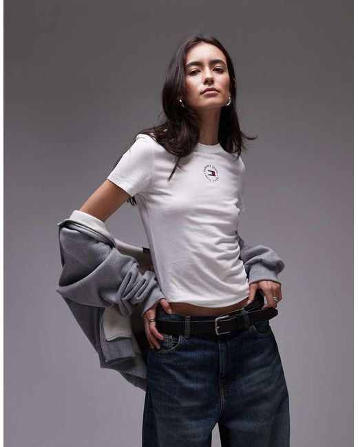 Camiseta Blanco Hueso Con Logo Circular En La Parte Central Del Pecho De Tommy Hilfiger de color Gray