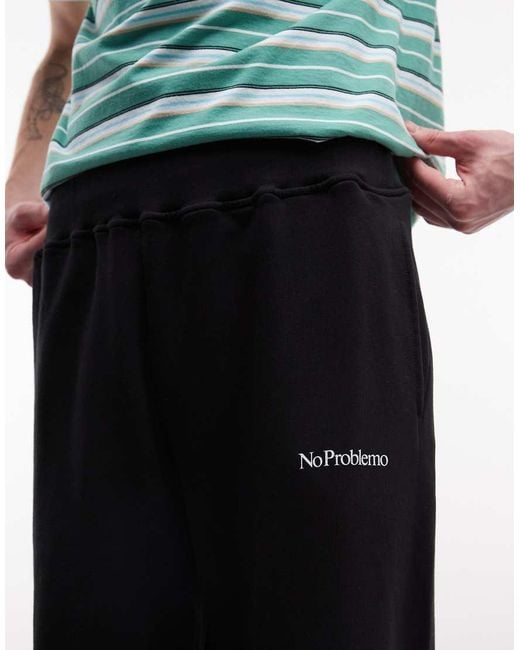 No Problemo Black 100% Cotton Logo Straight Leg joggers With Tie Waist for men