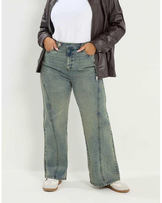 Yours Clothing Blue Seam Detail Wide Leg Jeans
