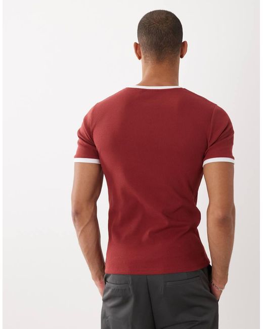 ASOS Red Muscle Fit T-shirt With Ringer Detailing for men