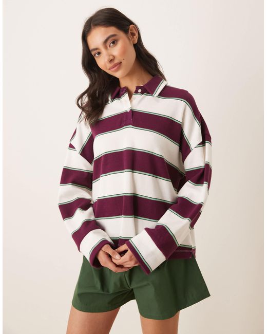ASOS Red – pyjama mit langärmligem, gestreiftem polohemd und shorts