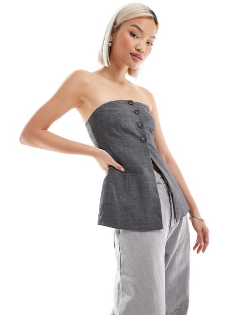 Stradivarius Gray Tailored Bandeau Top