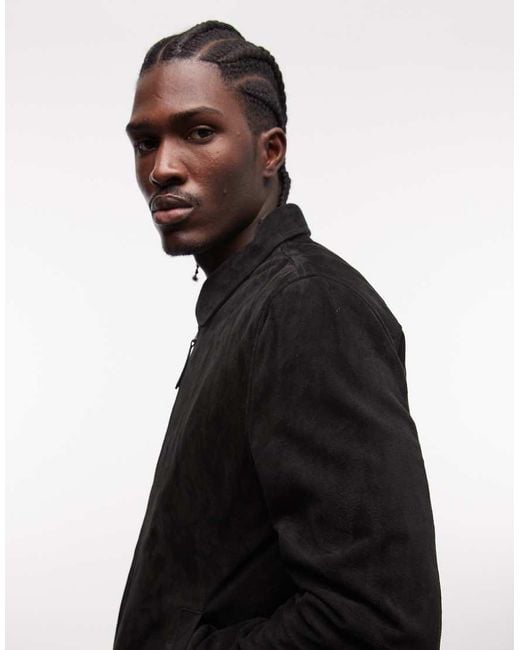 Schott Nyc Black Real Suede Harrington Jacket for men