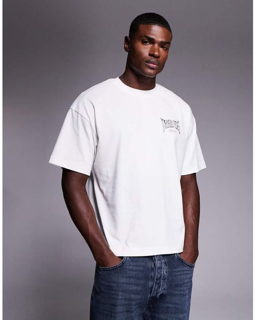 Faded Store White Blackletter Back Print Cropped Tee for men