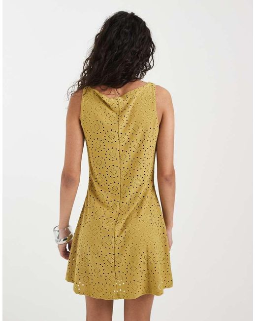 Vero Moda Yellow Jersey Floral Broderie Sleeveless Mini Dress