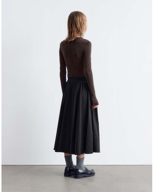 & Other Stories Brown Pure Wool Lettuce Edge Long Sleeve Top With Thumbhole Detail