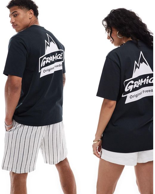 Gramicci Black Unisex Cotton T-shirt With Mountain Graphic