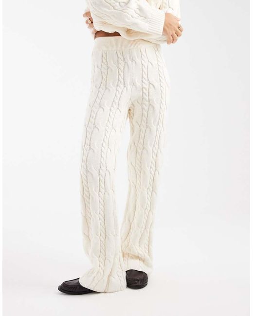 4th & Reckless White Cotton Rich Cable Knit Wide Leg Trousers Co-Ord