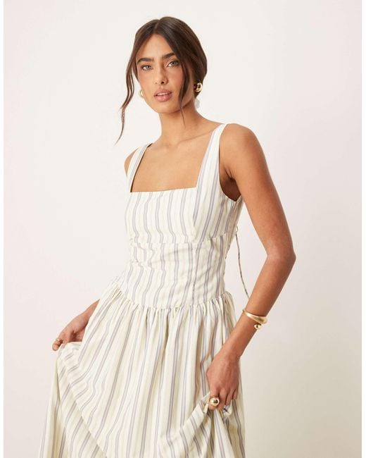 Glamorous Square Neck Drop Waist Midaxi Dress in Natural | Lyst