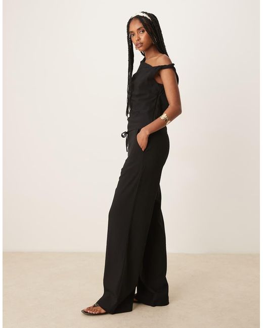 Pantalones Negros De Pernera Recta Con Lazada En La Cintura De Poliamida De (Parte De Un Conjunto) Mango de color Natural