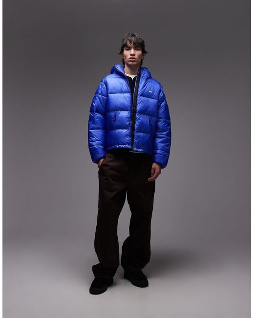 Obey Blue Stratus Hooded Puffer Jacket for men