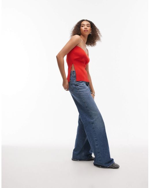 TOPSHOP Red – trägerloses strickoberteil