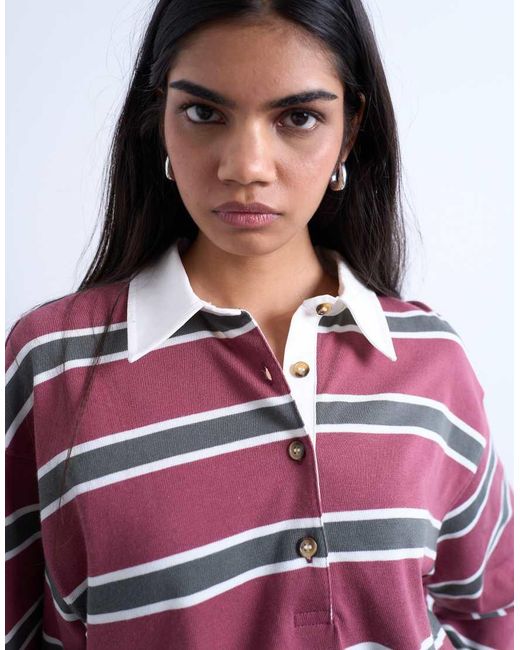 Polo A Rayas De Manga Larga Y Estilo Rugby De Punto Liso De -Marrón TOPSHOP de color Multicolor