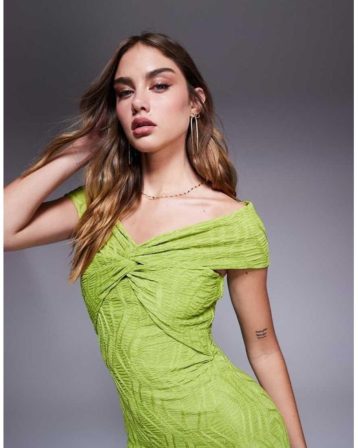 Goddiva Green Front Knot Twist Midi Dress