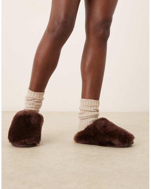 ASOS Brown Zori Premium Sheepskin Mule