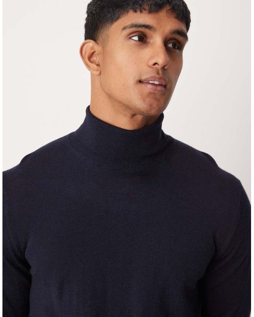 Mango Blue Fine Knit Turtle Neck Long Sleeve Jumper for men