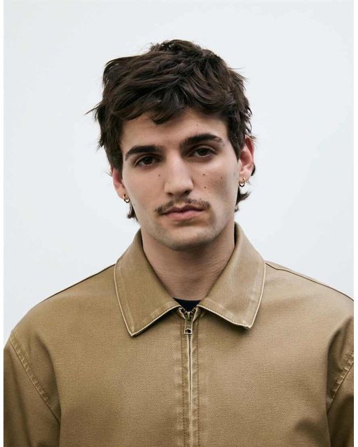 Pull&Bear Natural Washed Faux Leather Jacket for men