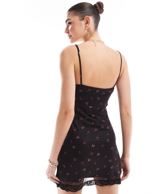Miss Selfridge Black Bow Graphic Mesh Mini Cami Dress