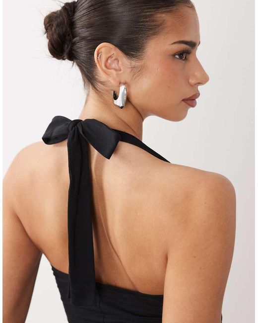 ASOS White Halter Ruched Front Midi Dress