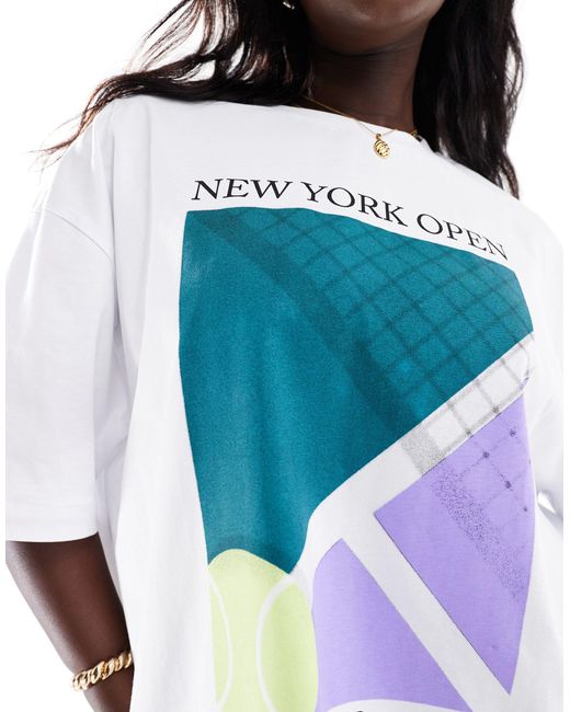 ASOS White Asos Design Curve Oversized T-shirt With New York Open Tennis Graphic