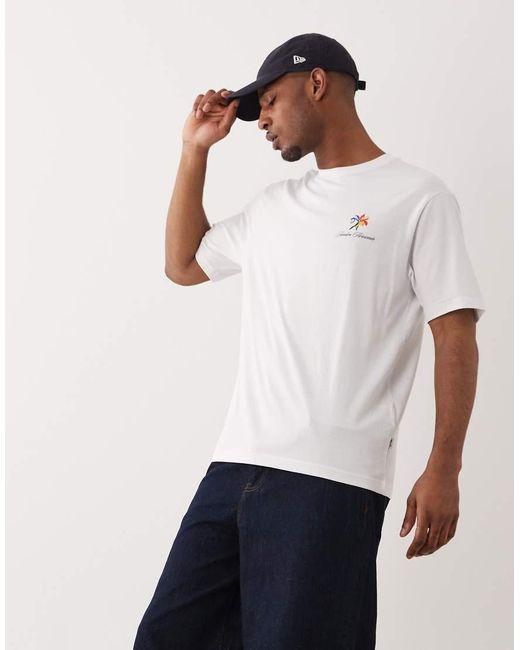 Only & Sons White Oversized T-shirt With Lisboa Floral Back Print for men