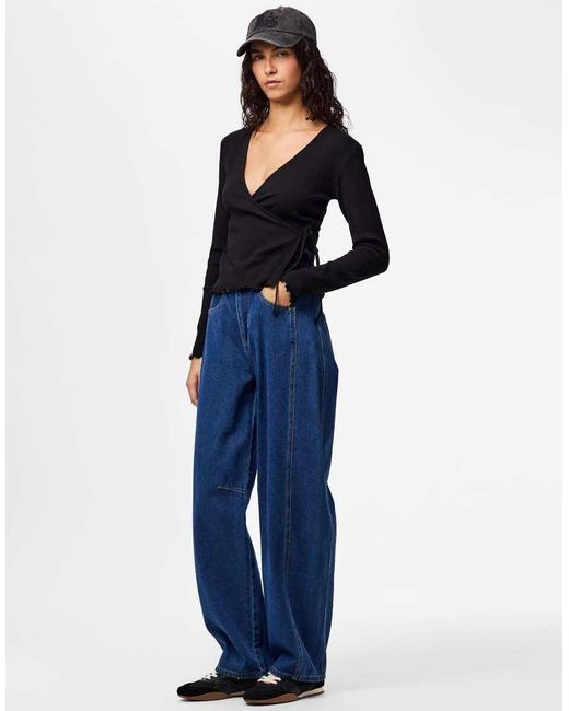 Pieces Blue Wrap Top