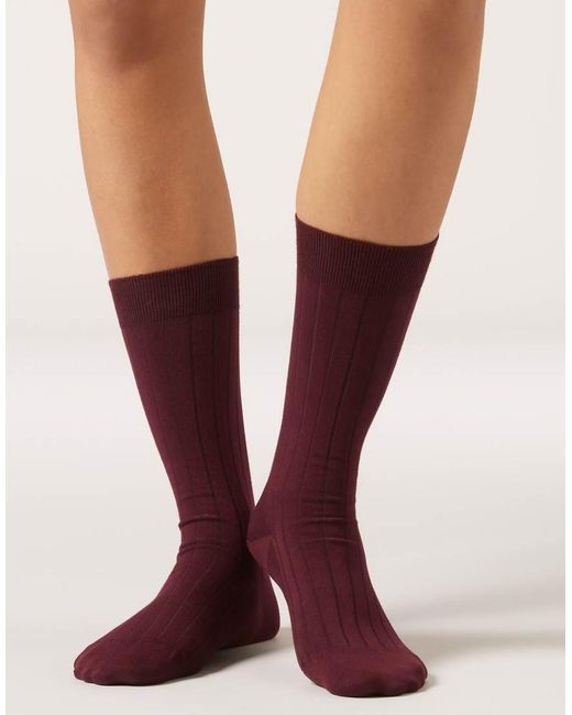 Calzedonia Red Ribbed Mid-Calf Socks